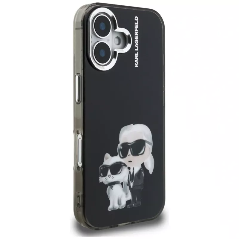 KARL LAGERFELD IML Aquarelle Karl & Choupette & Logo Back Cover per Apple iPhone 16, nero