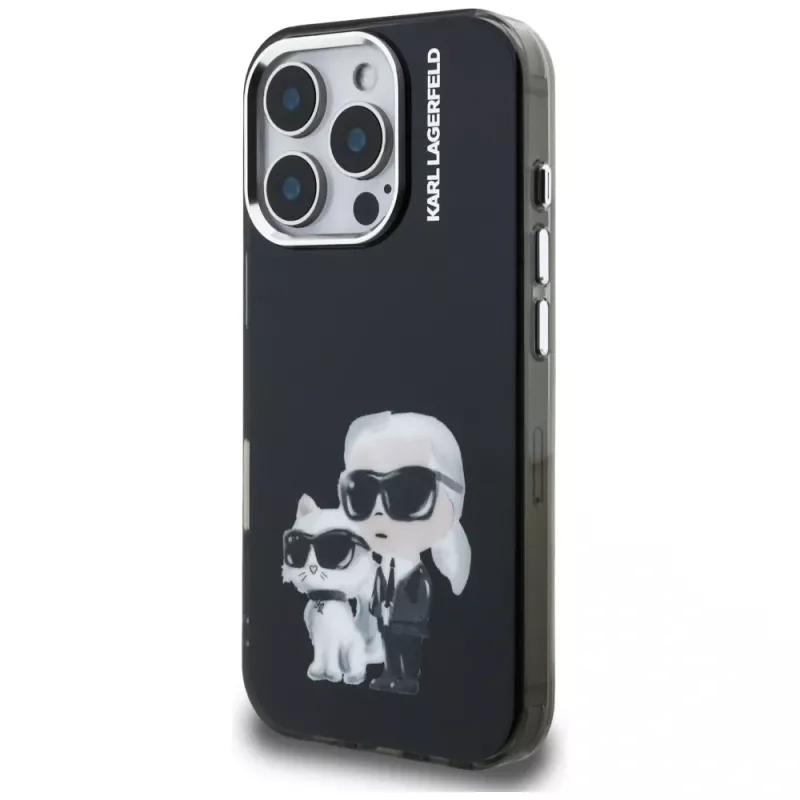 Karl Lagerfeld IML Aquarelle Karl & Choupette & Logo Custodia per Apple iPhone 16 Pro Max, nero