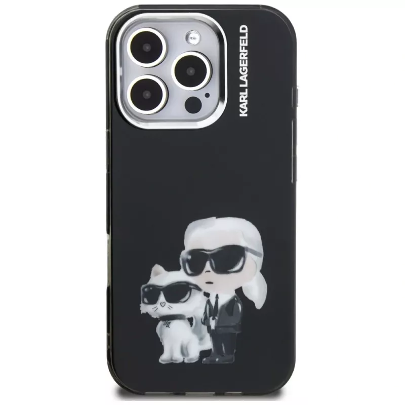Karl Lagerfeld IML Aquarelle Karl & Choupette & Logo Custodia per Apple iPhone 16 Pro Max, nero