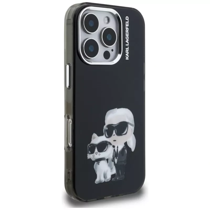 Karl Lagerfeld IML Aquarelle Karl & Choupette & Logo Custodia per Apple iPhone 16 Pro Max, nero