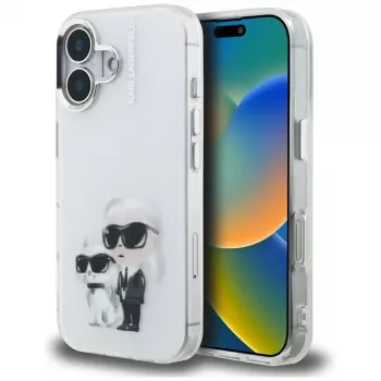 Karl Lagerfeld IML Aquarelle Karl & Choupette & Logo Custodia per Apple iPhone 16, bianco