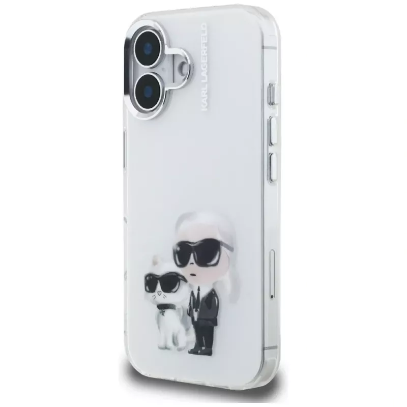 Karl Lagerfeld IML Aquarelle Karl & Choupette & Logo Custodia per Apple iPhone 16, bianco