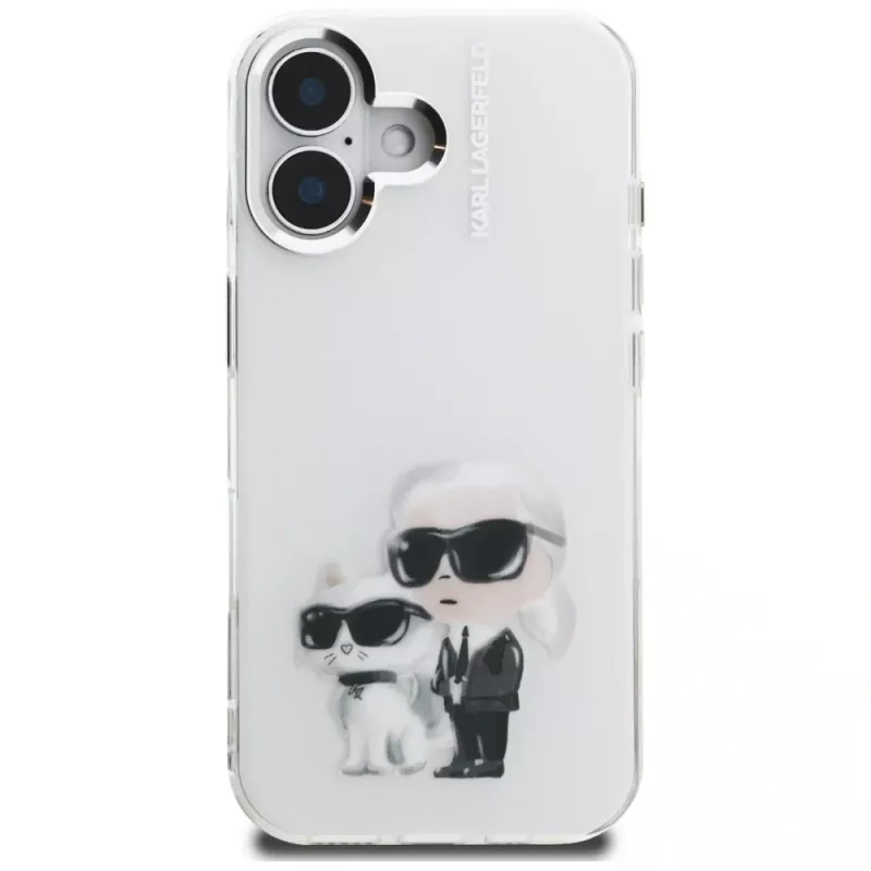 Karl Lagerfeld IML Aquarelle Karl & Choupette & Logo Custodia per Apple iPhone 16, bianco