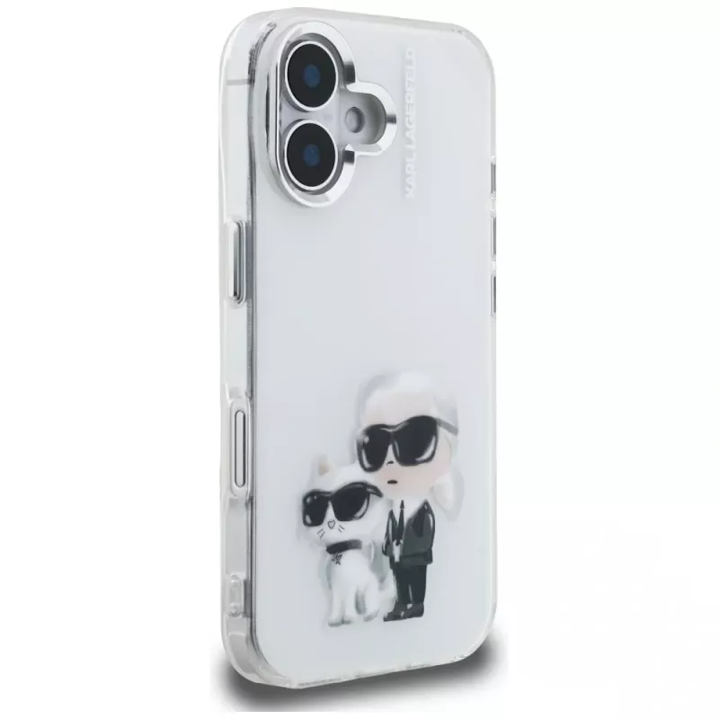 Karl Lagerfeld IML Aquarelle Karl & Choupette & Logo Custodia per Apple iPhone 16, bianco