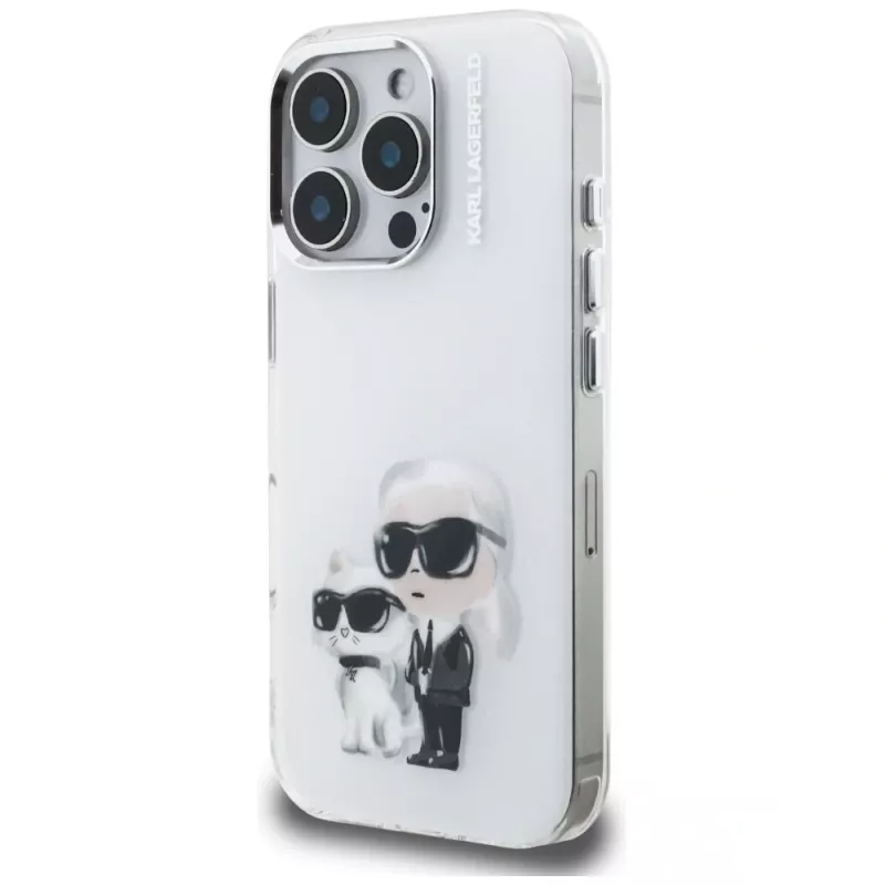 Karl Lagerfeld IML Aquarelle Karl & Choupette & Logo Back Cover per Apple iPhone 16 Pro, bianco