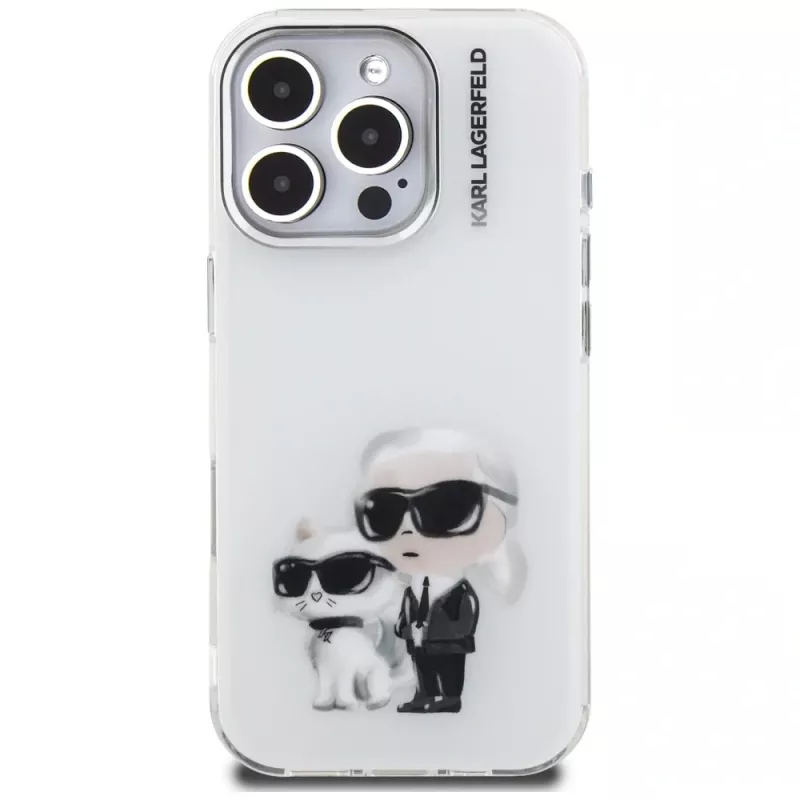 Karl Lagerfeld IML Aquarelle Karl & Choupette & Logo Back Cover per Apple iPhone 16 Pro, bianco