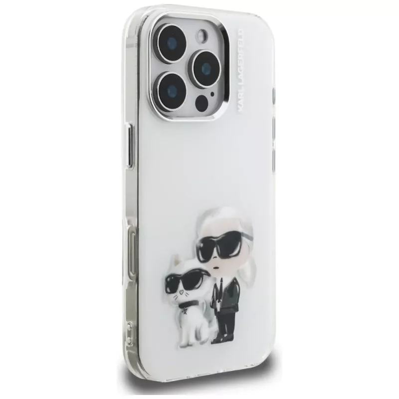 Karl Lagerfeld IML Aquarelle Karl & Choupette & Logo Back Cover per Apple iPhone 16 Pro, bianco