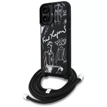 Karl Lagerfeld Crossbody GrainedPattern & Logo Case per iPhone 16, nero