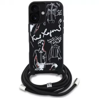 Karl Lagerfeld Crossbody GrainedPattern & Logo Case per iPhone 16, nero