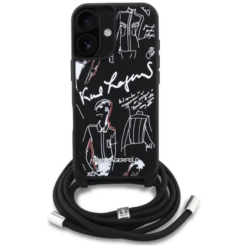 Karl Lagerfeld Crossbody GrainedPattern & Logo Case per iPhone 16, nero