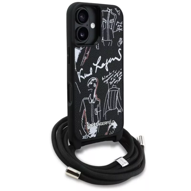 Karl Lagerfeld Crossbody GrainedPattern & Logo Case per iPhone 16, nero