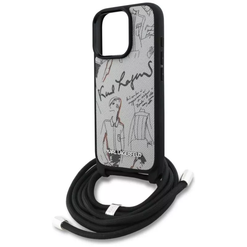 Karl Lagerfeld Crossbody Case con motivo granulato & logo per iPhone 16 Pro Max, grigio