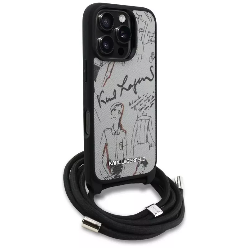 Karl Lagerfeld Crossbody Case con motivo granulato & logo per iPhone 16 Pro Max, grigio