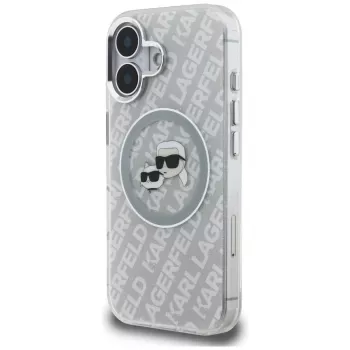 KARL LAGERFELD IML Glitter Karl & Choupette Heads Logo Case MagSafe per iPhone 16, grigio
