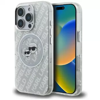 KARL LAGERFELD IML Glitter Karl & Choupette Heads Logo Case MagSafe per iPhone 16 Pro grigio