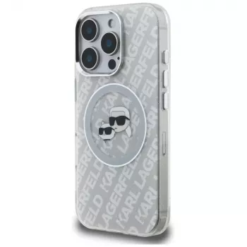 KARL LAGERFELD IML Glitter Karl & Choupette Heads Logo Case MagSafe per iPhone 16 Pro grigio