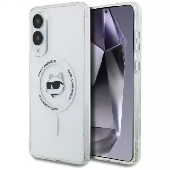 Karl Lagerfeld Button Choupette Head Printed Logo Case MagSafe per Samsung Galaxy S25 Edge bianco