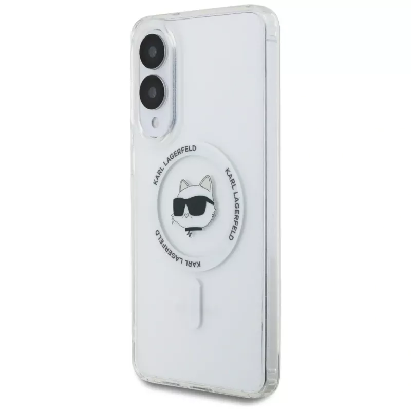 Karl Lagerfeld Button Choupette Head Printed Logo Case MagSafe per Samsung Galaxy S25 Edge bianco