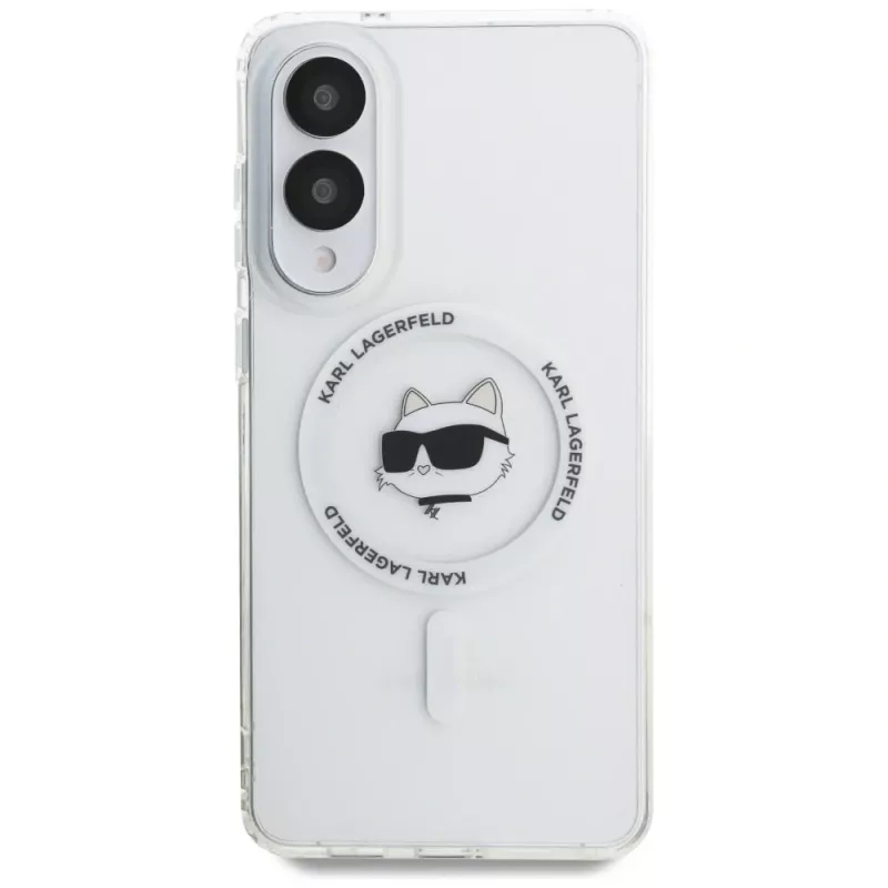 Karl Lagerfeld Button Choupette Head Printed Logo Case MagSafe per Samsung Galaxy S25 Edge bianco