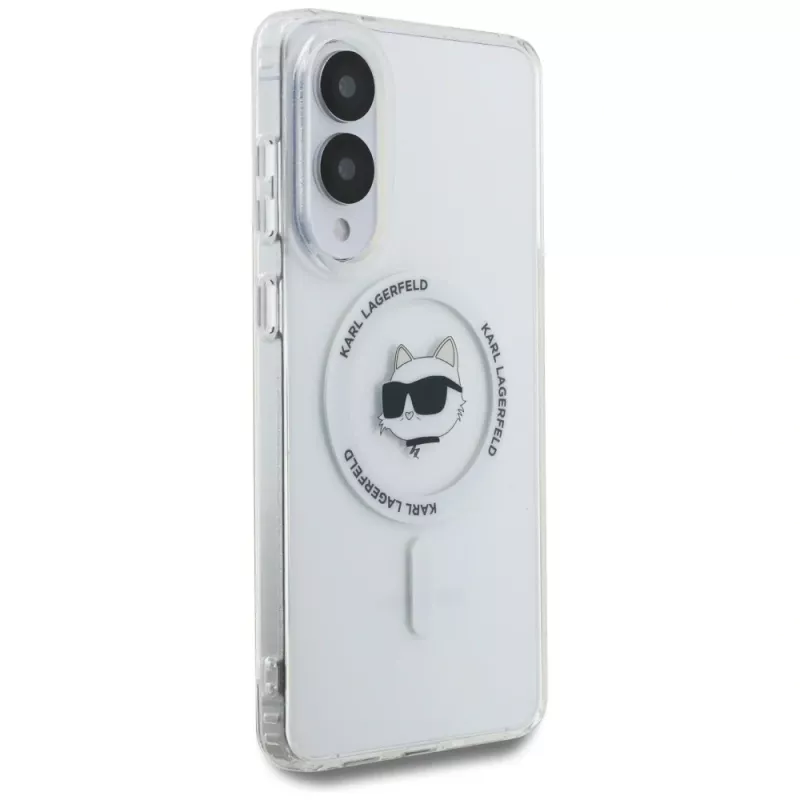 Karl Lagerfeld Button Choupette Head Printed Logo Case MagSafe per Samsung Galaxy S25 Edge bianco