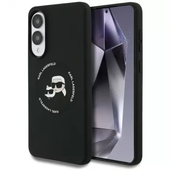 KARL LAGERFELD Silicone Double Heads and Circle MagSafe Case per Samsung Galaxy S25 Edge, nero