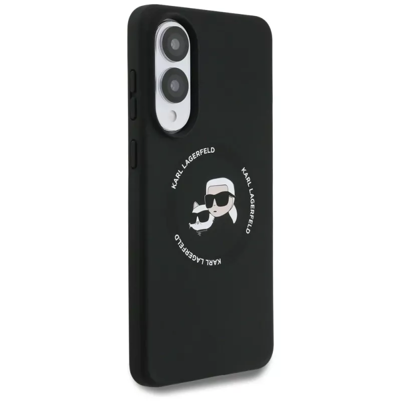 KARL LAGERFELD Silicone Double Heads and Circle MagSafe Case per Samsung Galaxy S25 Edge, nero