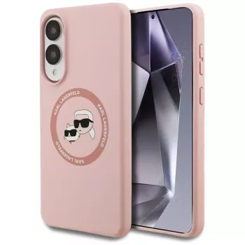Karl Lagerfeld Silicone DoubleHeads And Circle Case MagSafe per Samsung Galaxy S25 Edge rosa