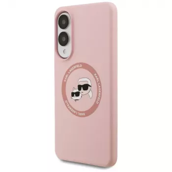 Karl Lagerfeld Silicone DoubleHeads And Circle Case MagSafe per Samsung Galaxy S25 Edge rosa