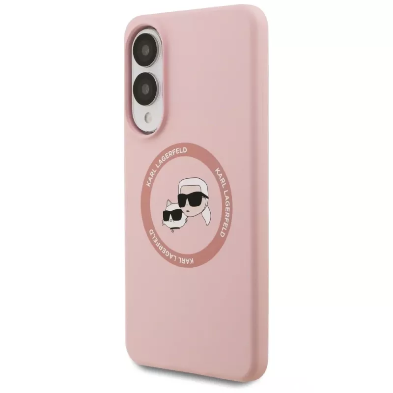 Karl Lagerfeld Silicone DoubleHeads And Circle Case MagSafe per Samsung Galaxy S25 Edge rosa