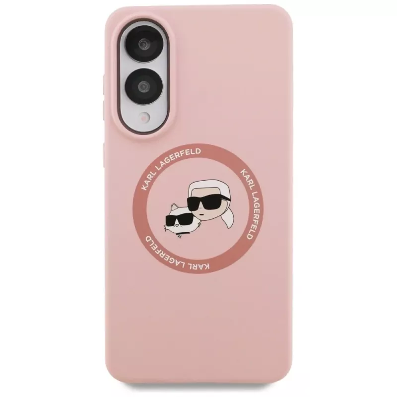 Karl Lagerfeld Silicone DoubleHeads And Circle Case MagSafe per Samsung Galaxy S25 Edge rosa