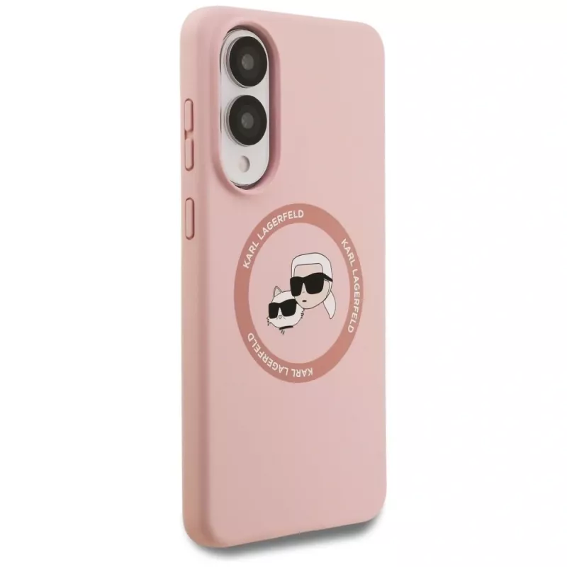 Karl Lagerfeld Silicone DoubleHeads And Circle Case MagSafe per Samsung Galaxy S25 Edge rosa
