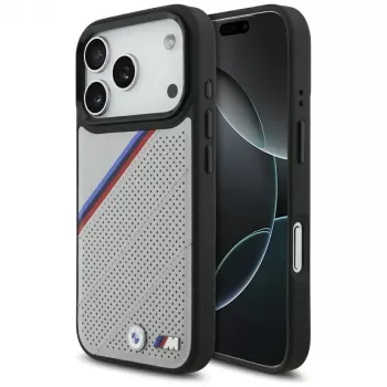 BMW M Tricolor Metal Logo Case MagSafe per iPhone 17 Pro grigio