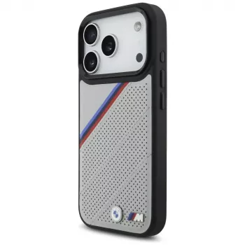 BMW M Tricolor Metal Logo Case MagSafe per iPhone 17 Pro grigio
