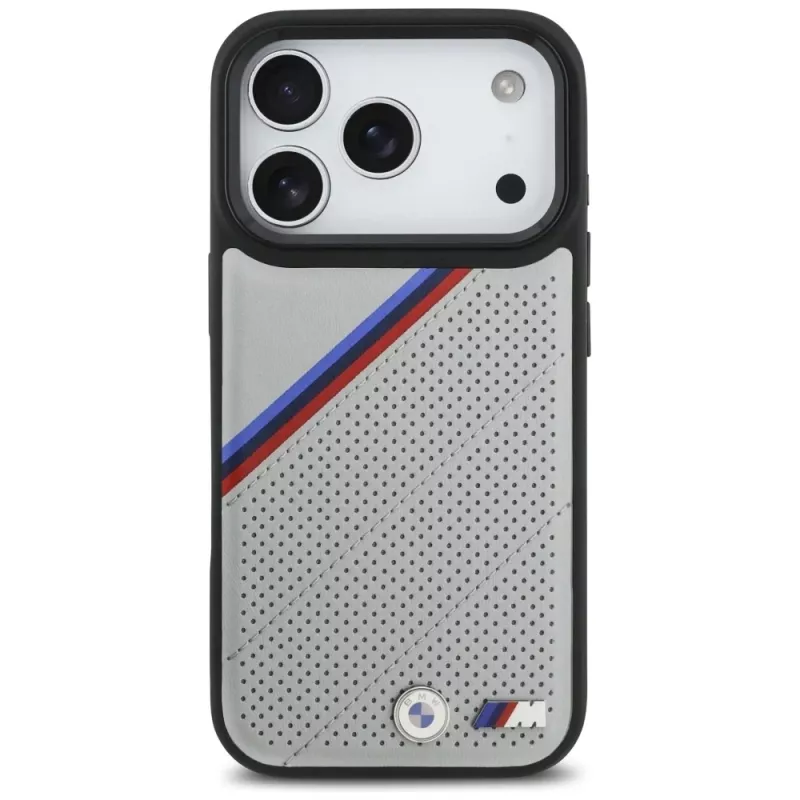 BMW M Tricolor Metal Logo Case MagSafe per iPhone 17 Pro grigio