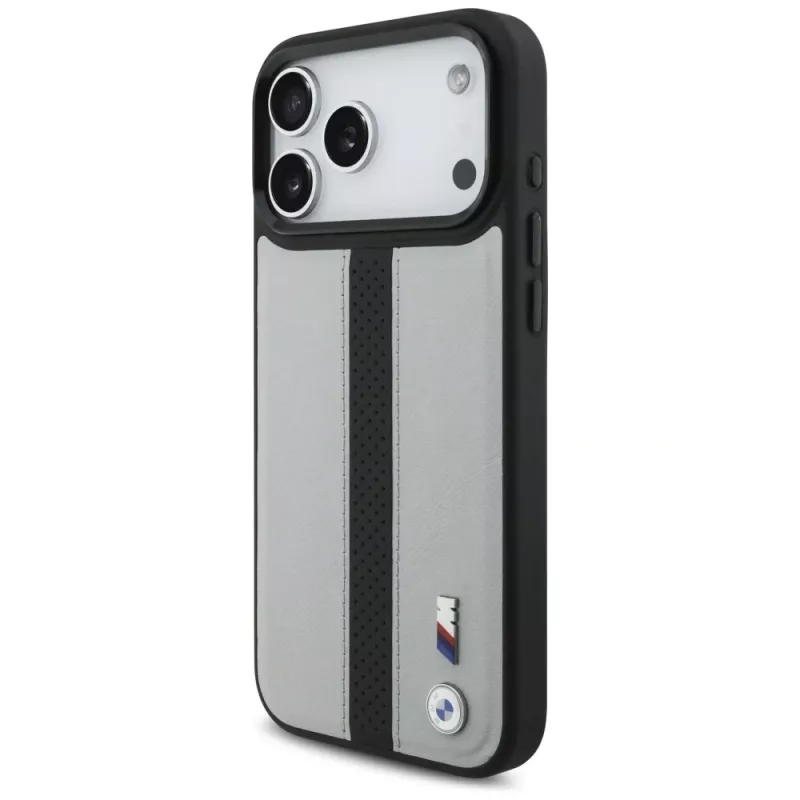 BMW M Perforated Stripe Logo Case MagSafe per iPhone 17 Pro Max grigio