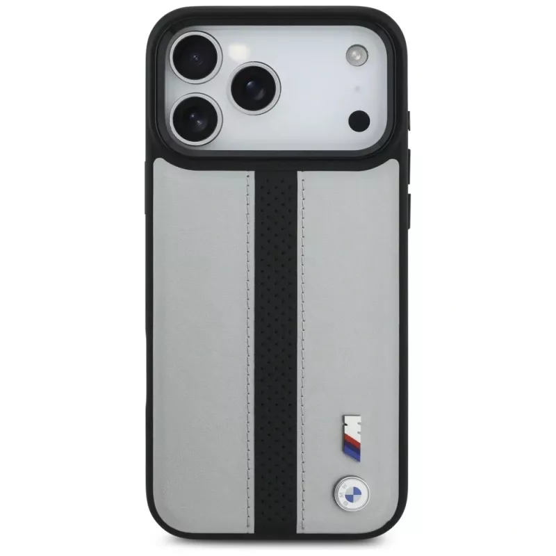 BMW M Perforated Stripe Logo Case MagSafe per iPhone 17 Pro Max grigio