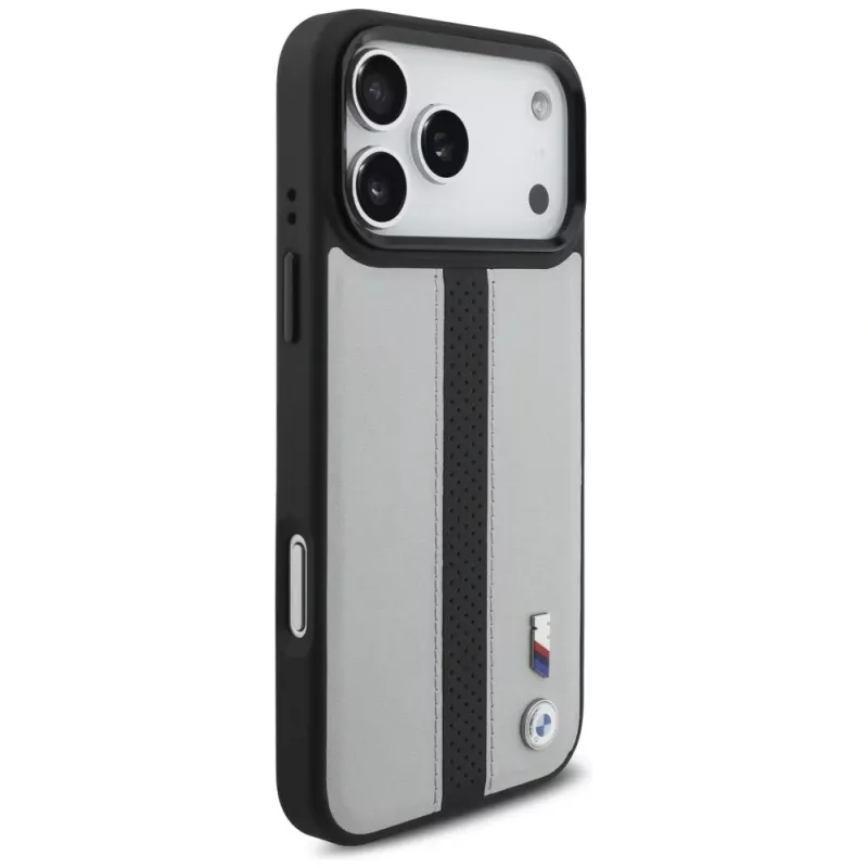 BMW M Perforated Stripe Logo Case MagSafe per iPhone 17 Pro Max grigio