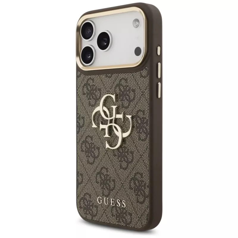 Custodia Guess 4G Big Classic Logo BigStrap Metal Buttons per iPhone 17 Pro Max, marrone