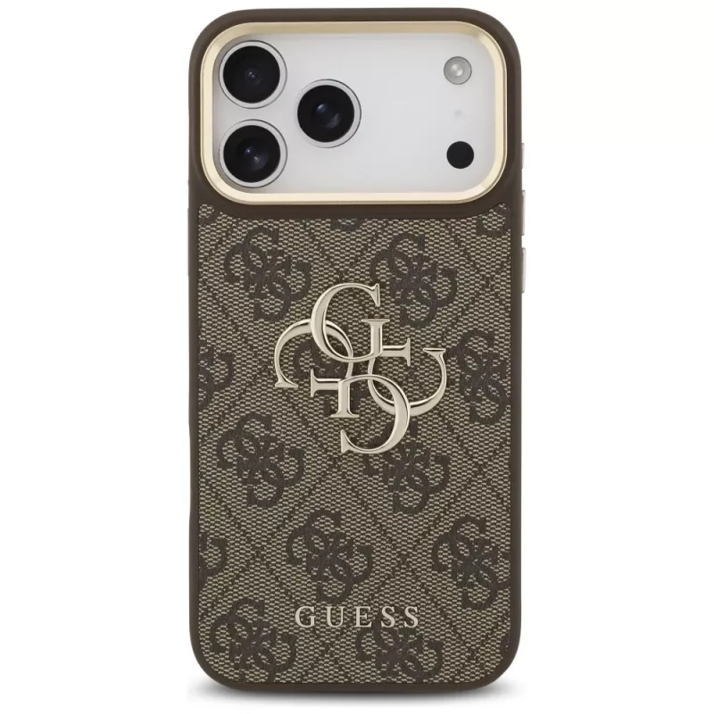 Custodia Guess 4G Big Classic Logo BigStrap Metal Buttons per iPhone 17 Pro Max, marrone