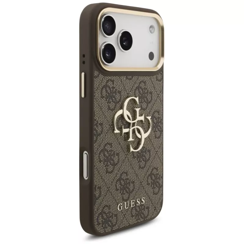 Custodia Guess 4G Big Classic Logo BigStrap Metal Buttons per iPhone 17 Pro Max, marrone