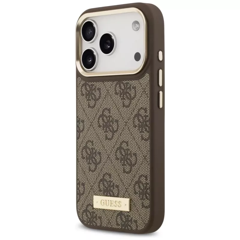Custodia MagSafe Guess 4G Logo Plate per Apple iPhone 17 Pro marrone