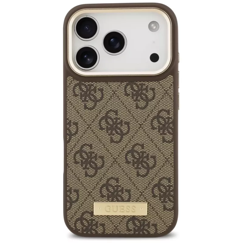 Custodia MagSafe Guess 4G Logo Plate per Apple iPhone 17 Pro marrone