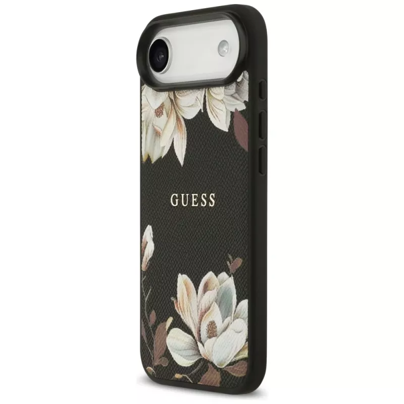 Custodia MagSafe Guess Grained Flowers Classic Logo per Apple iPhone Air - nero