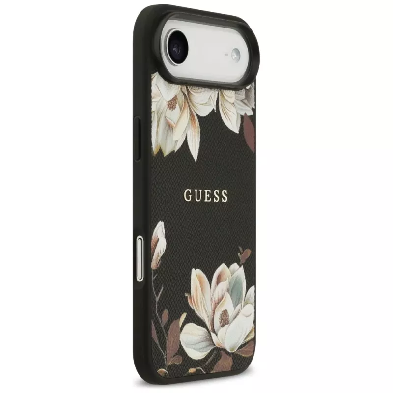 Custodia MagSafe Guess Grained Flowers Classic Logo per Apple iPhone Air - nero