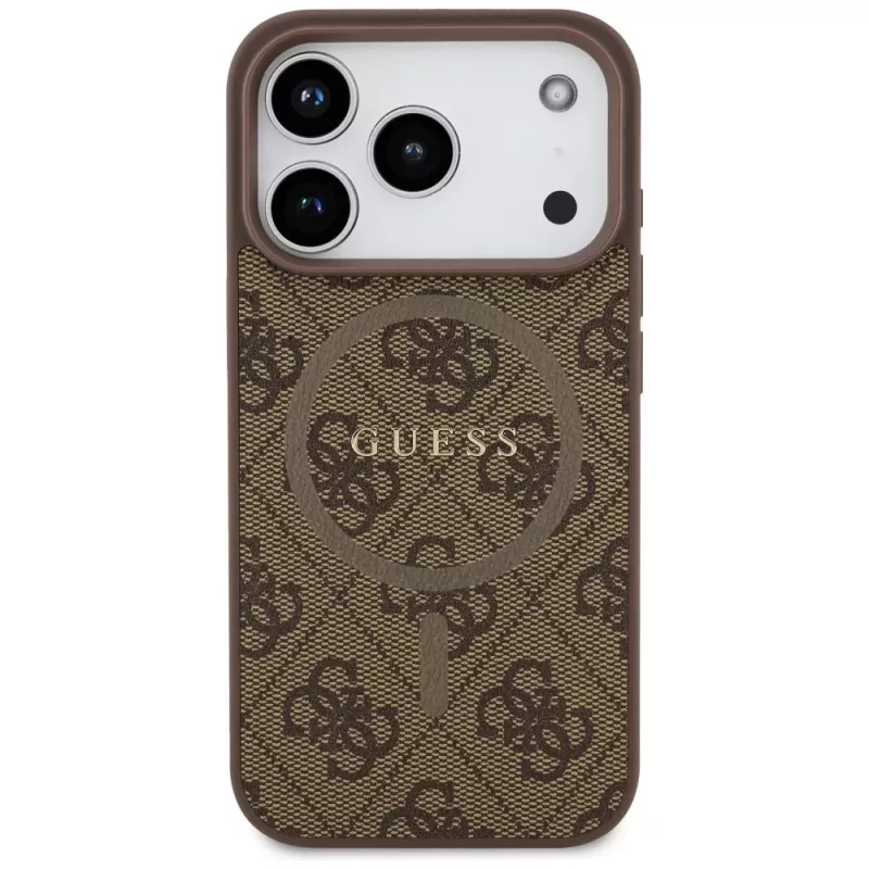 Guess 4G Ring Classic Logo MagSafe Back Cover per Apple iPhone 17 Pro, marrone