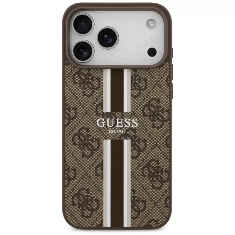 Guess 4G Printed Stripes MagSafe Case per iPhone 17 Pro Max (marrone)