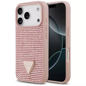 Guess Rhinestone Triangle Logo Case per iPhone 17 Pro rosa