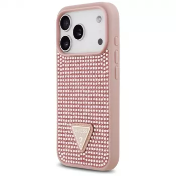 Guess Rhinestone Triangle Logo Case per iPhone 17 Pro rosa
