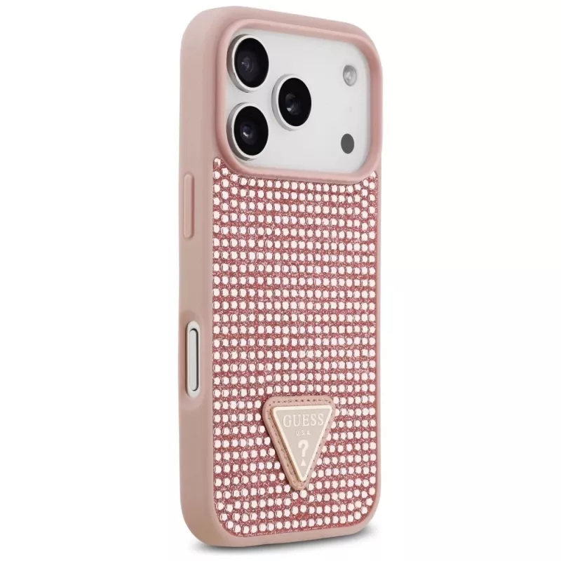 Guess Rhinestone Triangle Logo Case per iPhone 17 Pro rosa