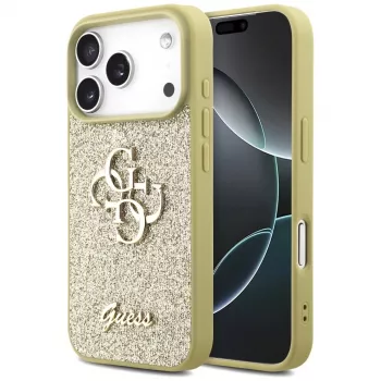 Guess Fixed Glitter Big 4G Back Cover per Apple iPhone 17 Pro, oro